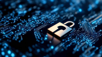 Leinwandbilder - Digital lock symbol on a circuit board background representing cybersecurity and data protection : Generative AI