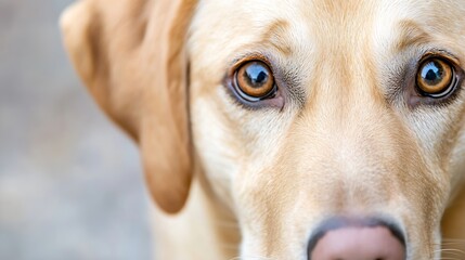 Poster - Close Up of a Beautiful Light Golden Labrador Dog Showcasing Its Expressive Eyes and Sweet Nature : Generative AI