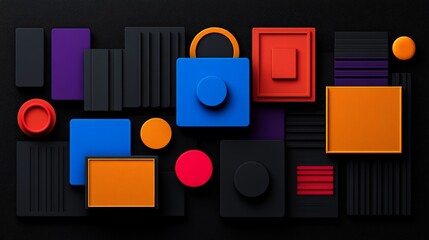 Poster - Colorful Geometric Shapes on Black Background for Design Concepts