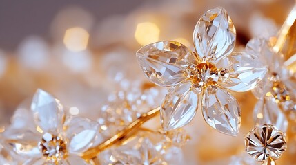 Aufkleber - Sparkling crystal flower decoration with golden accents in a blurred background : Generative AI