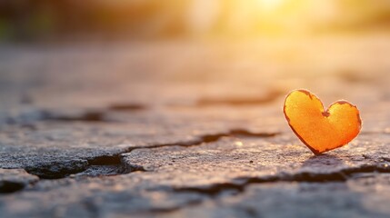 Aufkleber - Heart shaped orange leaf on cracked earth at sunset lighting : Generative AI
