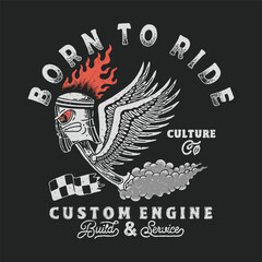 engine illustration piston graphic mascot design piston badge wing vintage motorcycle