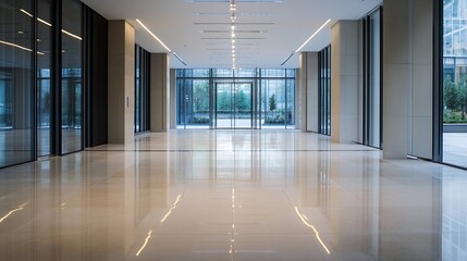 Aufkleber - Spacious modern lobby with sleek design and polished marble floors and large glass windows : Generative AI