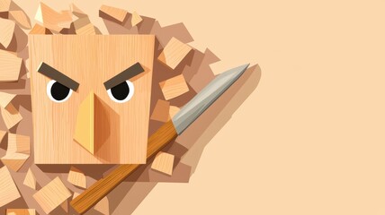 Poster - Close-up of Chisel and Sanding Progress in Woodworking Project for Craft Enthusiasts