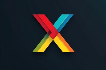 Poster - Colorful X Abstract Design:  Geometric Shapes Intersect Dynamically on Dark Background, Creating Vibrant Visual Appeal