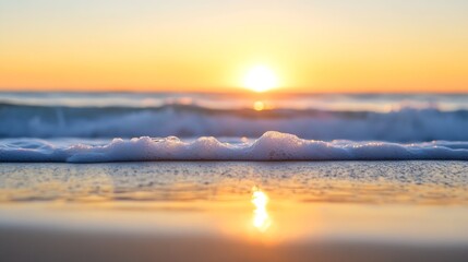 Poster - Peaceful sunset view over gentle ocean waves creating a serene beach atmosphere : Generative AI