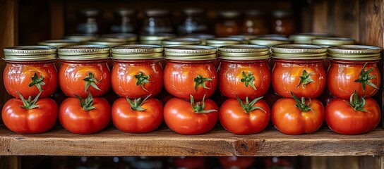 Wall Mural - Canned tomatoes shelf, rustic kitchen, preserves, home canning