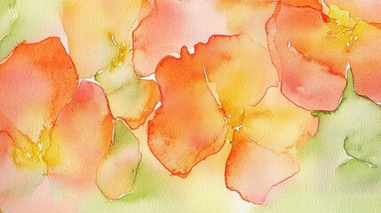 Canvas Print - Orange watercolor flowers, soft focus, green background, spring floral art