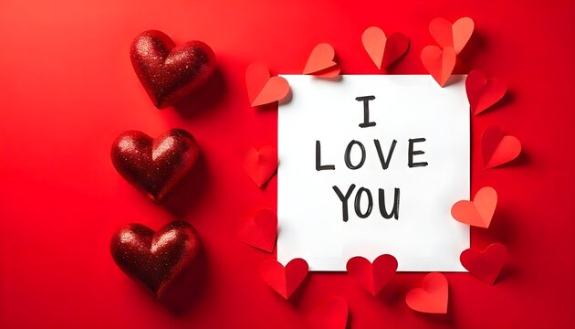 Handwriting Happy Valentine's day concept background, Valentine's Day card with 'I LOVE YOU' text 