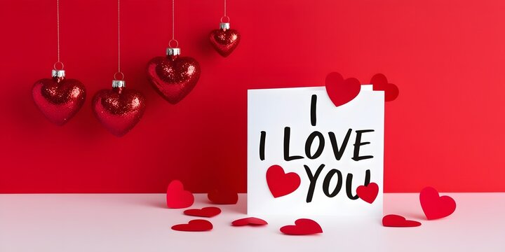 Handwriting Happy Valentine's day concept background, Valentine's Day card with 'I LOVE YOU' text 
