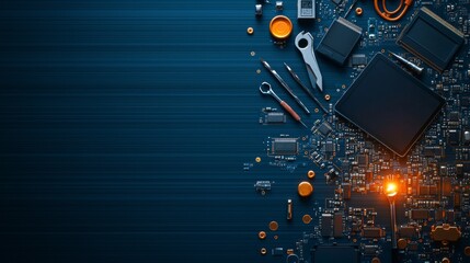 Poster - Innovative technology tools and equipment showcase industrial setting digital imagery high-tech environment close-up viewpoint exploring modern engineering concepts