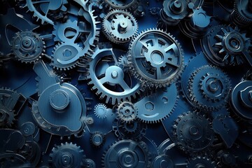 Poster - Complex Interlocking Gears: Precision Machine Components Working in Perfect Harmony, Illustrating Mechanical Systems' Intricate Design.