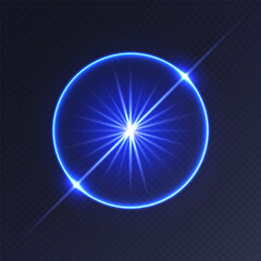 Wall Mural - blue light flare, glowing shiny sparkle, lens flare effect, bright glimmering glare. vector illustra
