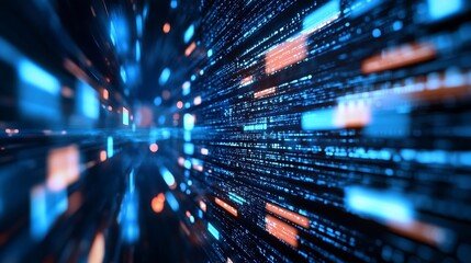 Aufkleber - Dynamic abstract digital background showcasing vibrant blue and orange data streams in a futuristic setting : Generative AI