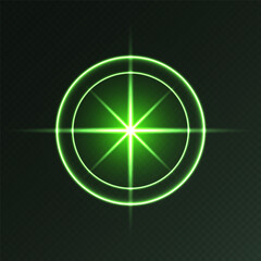 Wall Mural - green light flare, glowing shiny sparkle, lens flare effect, bright glimmering glare. vector illustr