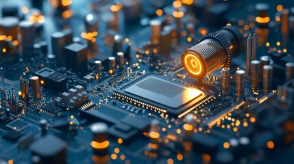 Poster - Innovative technology development modern circuitry lab digital close-up high-tech environment dynamic perspective future concepts in electronics
