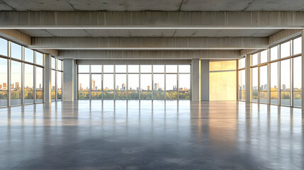 Poster - Empty modern office, city view, sunset