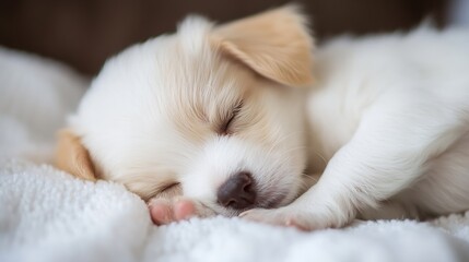 Poster - An adorable sleeping puppy nestled comfortably on a soft blanket for a cute and cozy scene : Generative AI