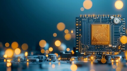Poster - Innovative technology breakthrough digital circuit board close-up imagery high-tech environment macro viewpoint future concepts in electronics