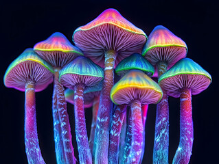 Wall Mural - Psychedelic mushrooms glowing in dark