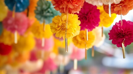 Aufkleber - Vibrant paper flowers hanging beautifully in a stunning and festive display : Generative AI