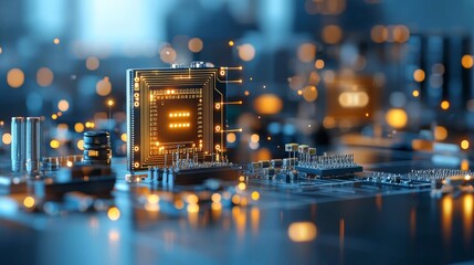 Poster - Exploring technological innovations in microchips and circuits modern laboratory digital art high-tech environment close-up perspective innovation and design