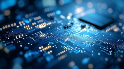 Poster - Abstract view of a vibrant electronic circuit board glowing with lights representing technology and innovation : Generative AI