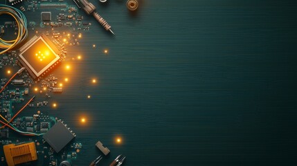 Poster - Innovative circuitry sparks technology lab digital circuit board modern environment close-up viewpoint electronics concept for future developments