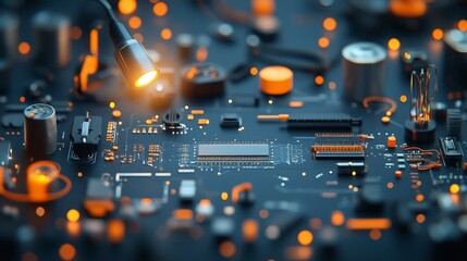 Poster - Technological innovations in electronics manufacturing circuit board assembly digital art industrial environment close-up viewpoint innovation and design concepts