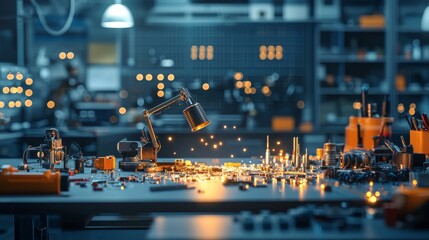 Poster - Innovative manufacturing process workshop industrial scene modern environment close-up view technological advancement for enhanced production efficiency