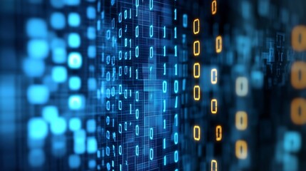 Fototapete - Vibrant depiction of binary code in a dark setting symbolizing advanced technology and digital transformation : Generative AI