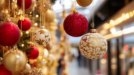 Poster - Glamorous Christmas tree decorations featuring shiny ornaments in red and gold adding festive cheer : Generative AI