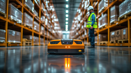 Poster - Advanced Automated Robot Operates Within Modern Warehouse, Streamlining Inventory Management and Enhancing Efficiency with State-of-the-Art Technology