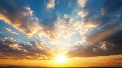 Poster - Stunning sunrise with vibrant clouds painting the sky in beautiful orange and blue hues : Generative AI