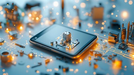 Poster - Innovative smartphone technology development high-tech laboratory digital artwork futuristic environment macro view conceptual exploration of electronics
