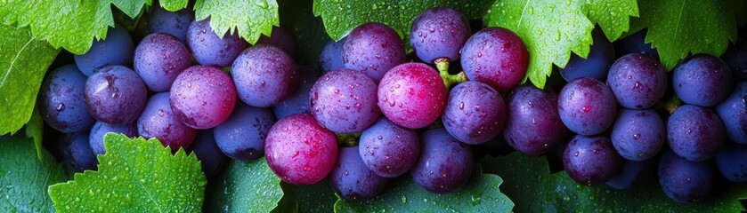 Poster - Fresh green grapes with water droplets glistening on their surface in natural light