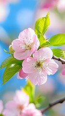 Wall Mural - Pink Blossoms Blooming in Springtime Sunlight