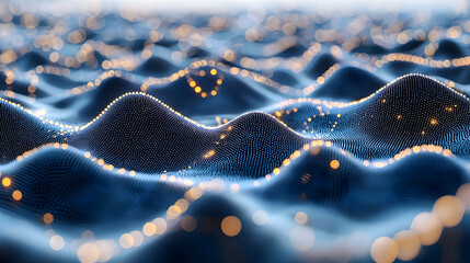Poster - Abstract Data Waves, glowing points, digital landscape, tech background, website use