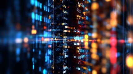 Fototapete - Futuristic abstract design showcasing glowing data patterns and digital cityscape : Generative AI