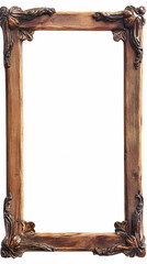 ornate vintage wooden picture frame with carved details isolated on white background