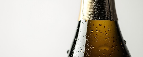 Poster - Champagne bottle neck close-up with glistening condensation droplets