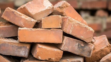 Poster - A closeup view of stacked bricks showcasing earthy tones and natural textures for construction or design projects : Generative AI