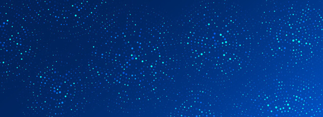 Poster - Blue digital technology pattern background. Glowing dotted circle wallpaper. Abstract dot round grid backdrop for business, finance, science, healthcare, medicine. Vector navy shining texture surface