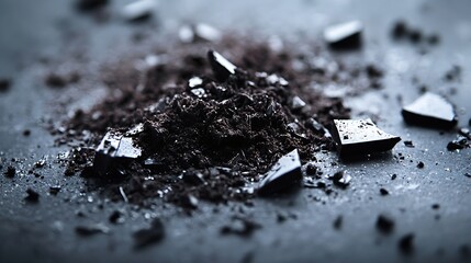 Aufkleber - Crushed chocolate pieces and cocoa powder arranged artistically on a dark stone surface for culinary inspiration : Generative AI