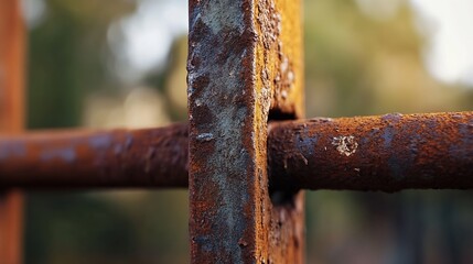 Aufkleber - Close Up of Rusty Metal Bars Highlighting Texture and Age in Outdoor Setting : Generative AI