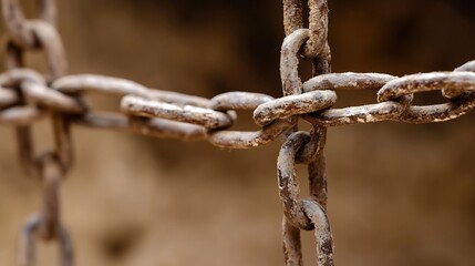 Poster - Closeup view of rusty old metal chains highlighting texture and weathering effects : Generative AI