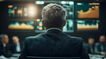 Poster - Businessman reviewing data, team meeting, office, charts