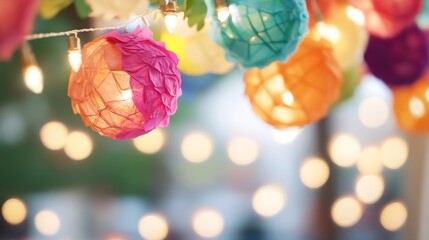 Poster - Colorful Paper Lanterns and Soft Bokeh Lights Creating a Festive Atmosphere : Generative AI