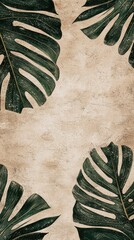 Wall Mural - Tropical leaves frame, beige background, nature, design, template