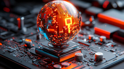 Poster - Global Cybersecurity Key on Circuit Board